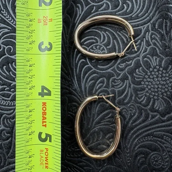 Stamped Bronze Milor Italy Oval Hoop Metal Hinge Post Back Pierced Earrings - Picture 5 of 7